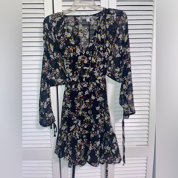 TopShop Black Slip dress with Floral Ruffle Dress - Picture 2 of 12